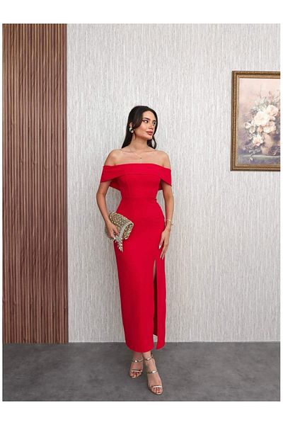 ESRAHELVACI Red Low-cut Slit Dress