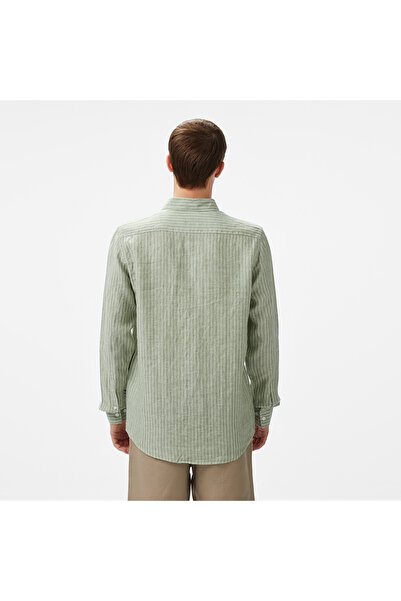 Nautica Ανδρικό πράσινο κλασικό λινό πουκάμισο με ρίγες