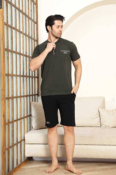 ALİMER Ανδρικό Σετ Πιτζάμες - Πράσινο Αρματωμένο 3-συσκευασία Κεντημένο ελαστικό ύφασμα κοντομάνικο χτενισμένο βαμβάκι 1103