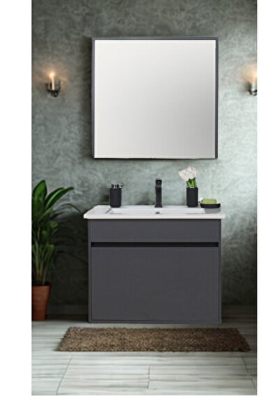 Sözcan Group Dicle Tk. (ASMA ALT ÜST LAVABO) Antrasit 55 Cm Üst Modül (55X75) Cm Alt Modül (55X70) Cm