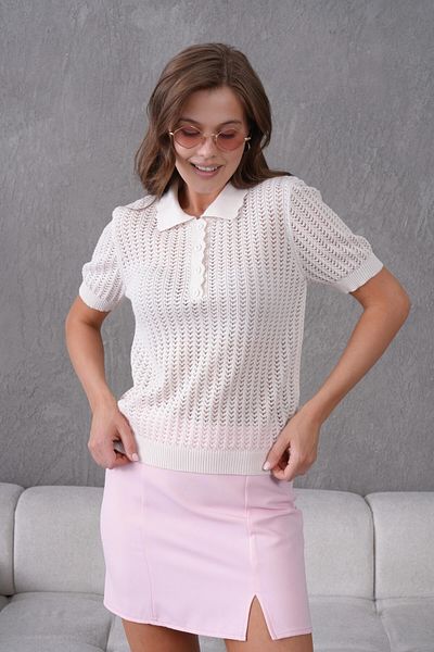 Park Karon Pulover tricot polo cu mânecă scurtă ajurata cu gât polo