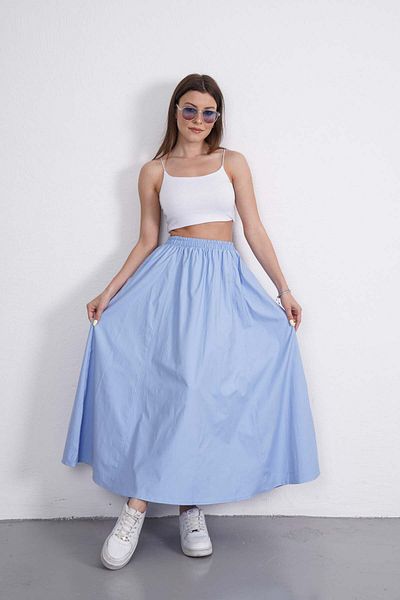 Gülmude Long Elastic Waist Skirt with Flannel Pockets, Non-See-Through Poplin Fabric Seasonal Skirt (90cm)