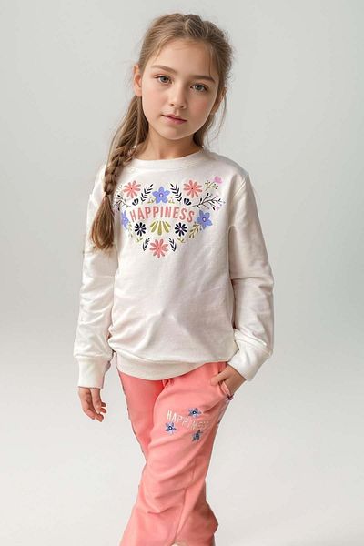 Riccotarz Happiness Printed Salmon Sweatshirt and Double Pocket Tracksuit Set for Girl