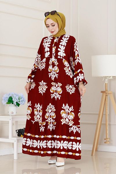 Sevitli Half Button Robe Belinay Dress-Burgundy