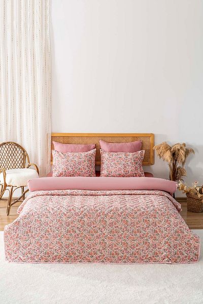 Rivaİstanbul Pink Spring Double Duvet Cover Pique Set - 7 Piece Dowry Set