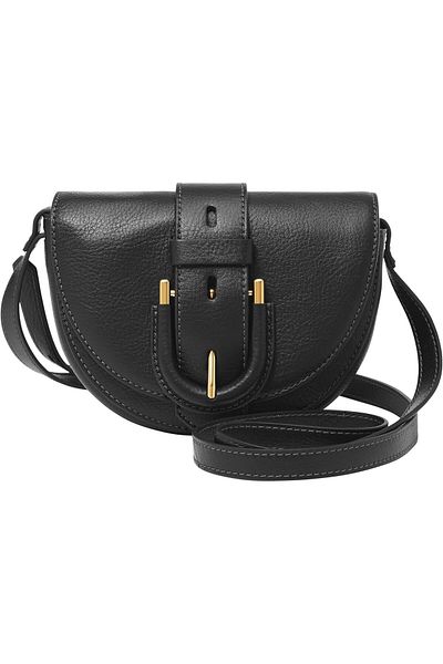 Fossil Women's Harwell Leather Small Flap Crossbody Purse Handbag, Black