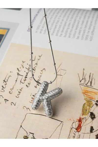 İNN JEWELLERY Kararmaz Çelik Zirkon Taşlı Balon Kolye-Gümüş Renk