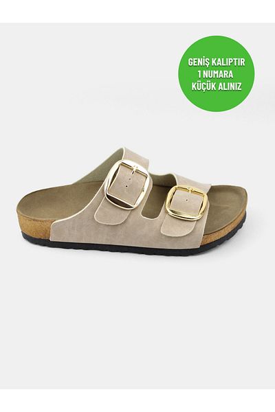 MAGGIO Beige Women's Slippers - Double Buckle and Comfortable Design