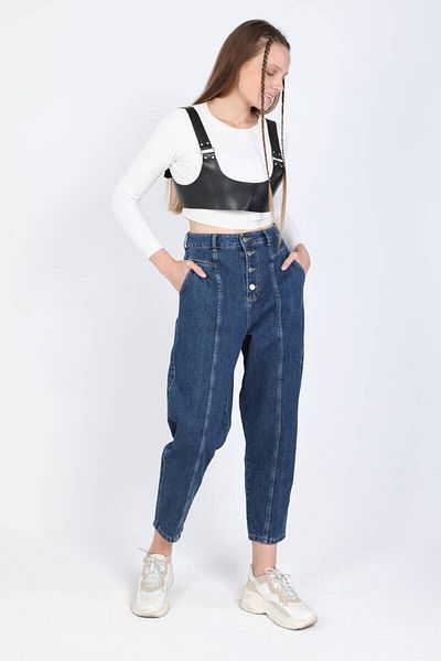 BANNY JEANS Pantaloni de damă cu nasturi cu talie înaltă, albastru închis