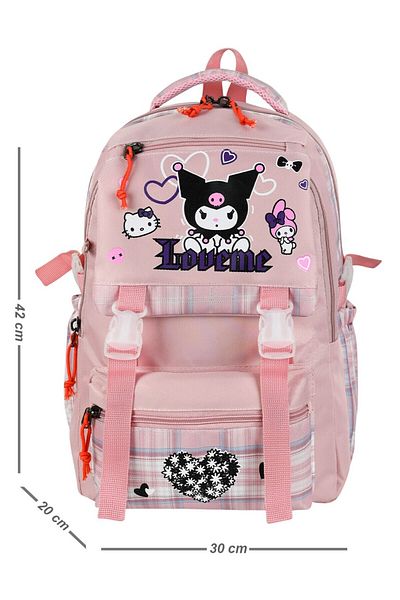 Çınka Bags Korean Style Plaid Thermal School Backpack Set for Girls with Lunchbox and Pen Holder