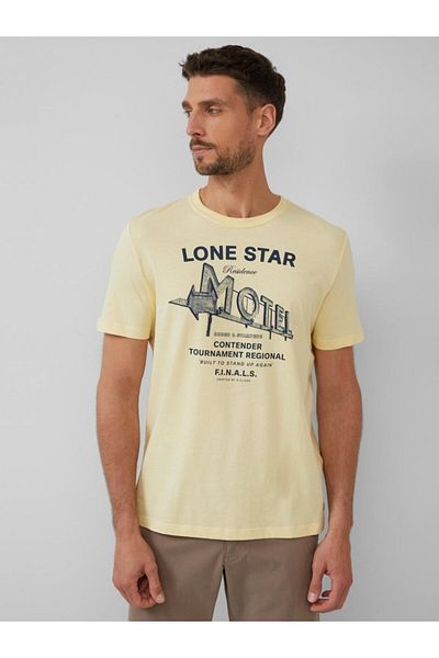 s.Oliver Men's Crew Neck T-shirt, Text Print, Regular Fit, Yellow, S