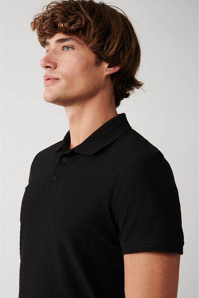 Avva Schwarzes Herren-T-Shirt mit Polokragen aus 100 % Baumwolle A31y1128