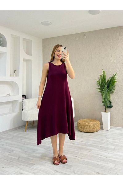 Moderie Butik Mottisfashion Women's Strap Round Neck Asymmetrical Cut Detailed Viscose Dress