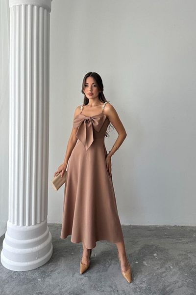 modaserdem Women's Moccah Pearl Strap Detailed Night-Graduation-Wedding-Evening Dress