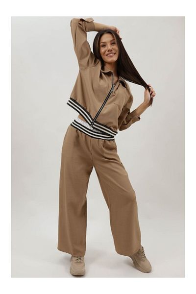 Lamiar SLEEK LONG PANTS WITH WAIST DRAWN AND MELEK BOMBER JACKET WITH ONE WAIST Camel