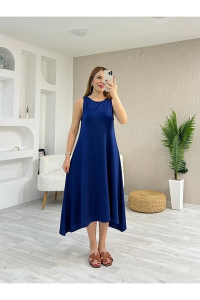 gelirr Women's Strappy Round Neck Asymmetrical Cut Detailed Viscose Dress