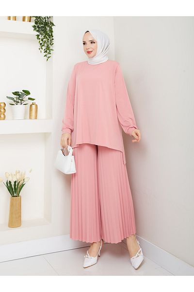 butik hira Women's Sandy Fabric Comfortable and Stylish Pleated Suit