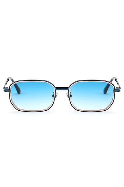 Angel Eyes Rectangle Design Gold Blue Frame Blue Glass Women&Men Sunglasses