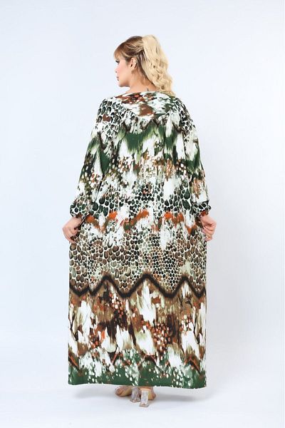 mervemoda Women's Plus Size Printed Summer Woven Long Sleeve Long Length Dress