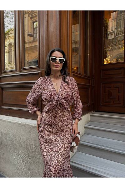 DUSOHOME Rochie maxi din șifon cu volan