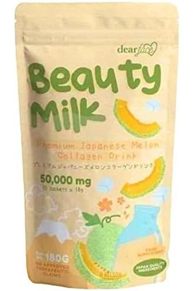 Dearfoams Dear Face Beauty Milk Japanese Collagen MELON Drink - 50,000mg Hydrolyzed Collagen, 6.3 Ounce (Pack
