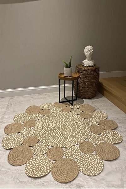 Markaev Nomad 014 Bej Yuvarlak El Dokuma Naturel Hasır Örgü Jüt Halı