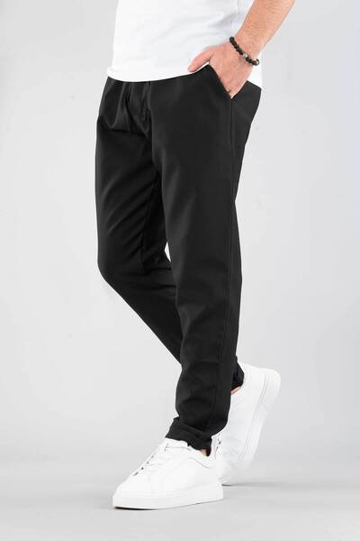 bombe Erkek Jogger Pantolon Beli Lastikli Ipli Pamuklu Rahat Boyfriend Pantolon Siyah