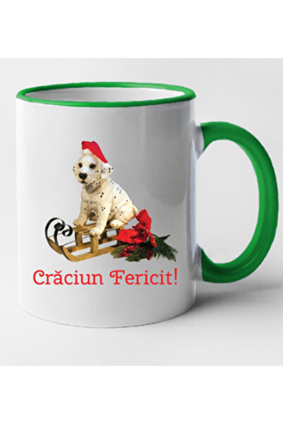 OEM Cană personalizată cu mâner verde „Crăciun fericit!”, model 38, INOVATIX®...