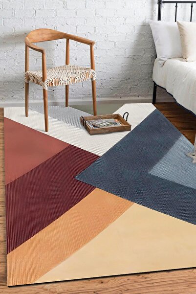 Markaev Kesişen Renkli Çizgiler Desen Dijital Baskılı Kaymaz Zenit Halı ZNTKLM