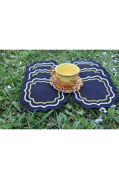 vipceyiz Black Silver and Gold Detailed 6-Piece Coffee Side Presentation Napkin Cocktail Napkin