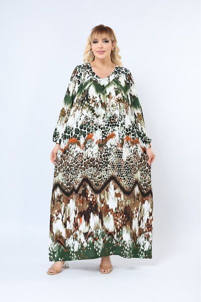 mervemoda Women's Plus Size Printed Summer Woven Long Sleeve Long Length Dress