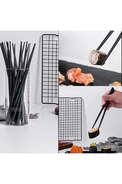 PUFO Set de 4 perechi de bețișoare de sushi premium din fibră de sticlă, 24 cm, negre