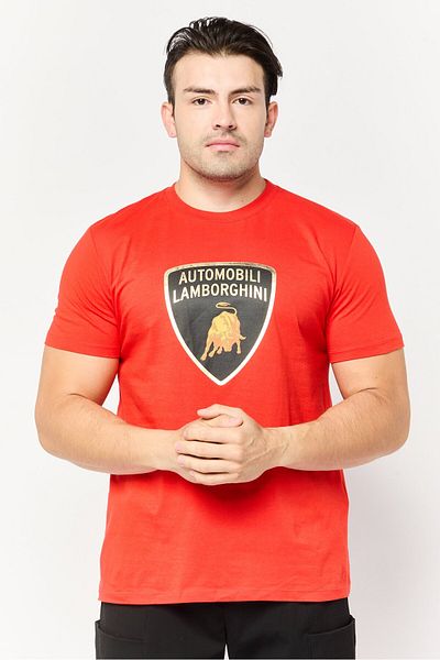 Lamborghini Men Crew Neck Short Sleeves Graphic Printed T-shirt, Red