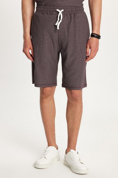 Tudors Men's Standard Fit Cotton Jacquard Printed Crew Neck Waist Lace up Purple Shorts Set