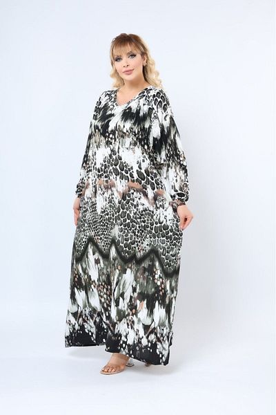 mervemoda Women's Plus Size Printed Summer Woven Long Sleeve Long Length Dress