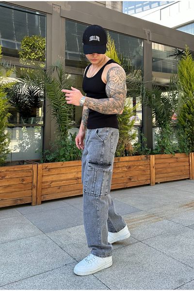 serline Light Gray Baggy Cargo Pants