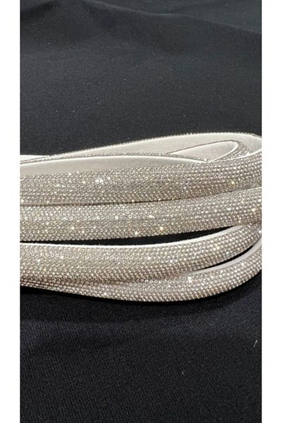 OZN AKSESUAR Stone Sponge Ribbon,Half Stone Ribbon,Crystal Ribbon,Shoe Ribbon,Trimming Stone 2.5cm 1Mt Silver