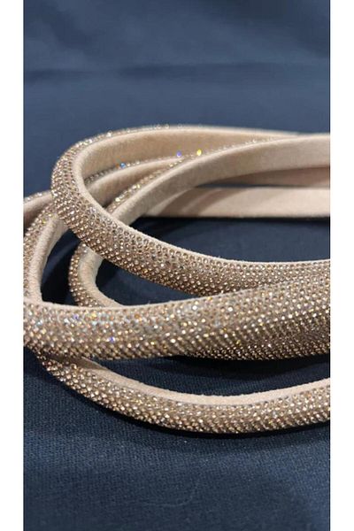 OZN AKSESUAR Stone Sponge Ribbon, Half Stone Ribbon, Crystal Ribbon, Shoe Ribbon, Ornament Stone 2,5cm 1Mt Gold