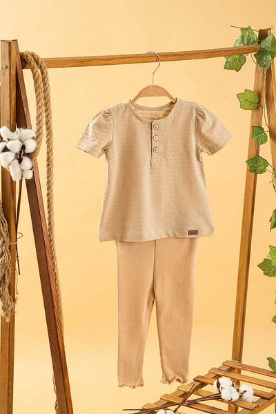 bombe Baby Kids Coffee Cotton Leggings 2 Piece Set Trend Fashion Bottom Top Set