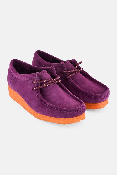 CLARKS Women Standard Wallabee Lace Up Suede Shoes, Purple