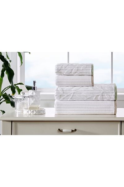 Özdilek Leaf Stripe Velvet Towel Set