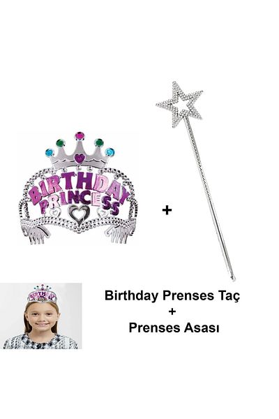 YNT İthalat Girl's Birthday Princess Set - Crown and Magic Wand