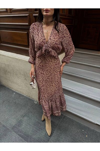 DUSOHOME Rochie maxi din șifon cu volan