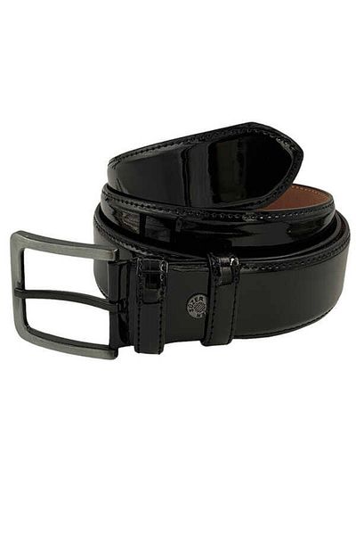 Süzer Deri 4 cm Buckle Patent Leather Faux Leather Solid Color Stitched Model Classic Men's Belt Black