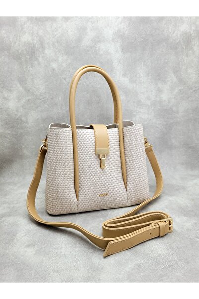 SARACH hasır desenli el ve omuz kadın çantası