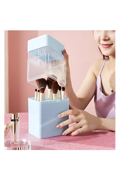OEM Holder for 12 makeup brushes, with lid, plastic, Blue, 24.5 x 10.8 x 8.3 cm