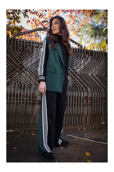 Lamiar Agnese Green Jacket and Sports Pants Set with Drawstring Waist S-m