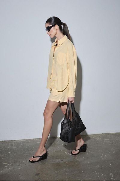 Suud Collection Yellow Zoe Basic Linen Shorts