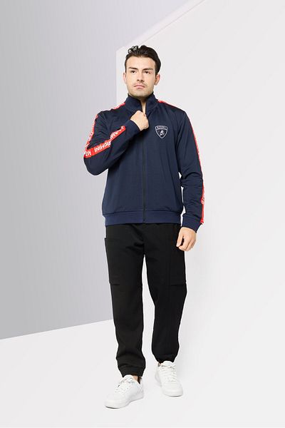 Lamborghini Men Mock Neck Brand Logo Full Zip Sweatshirt, Navy