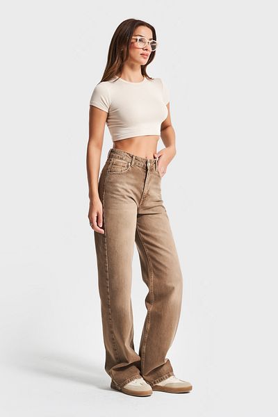 its basic Women's Stonewashed Brown 2S5-16 Straight Fit High Waist 100% Cotton Denim Jean
